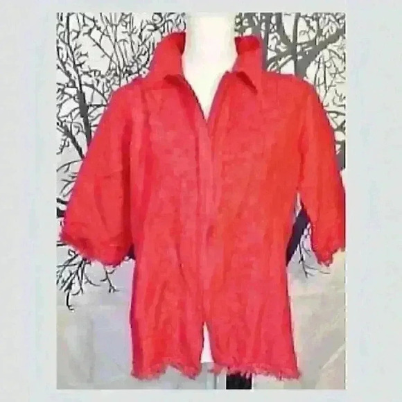 MARLA KIM Womans RED Full Zip Jacket Top 3/4 Sleeve Raw Edges Shirt size XL - Picture 2 of 7